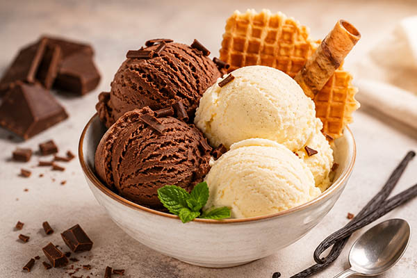 Crèmes glacées vanille et chocolat