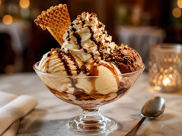 Coupe glacée gourmande avec chantilly